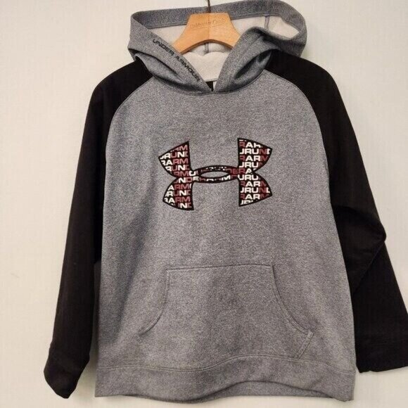 Under Armour Hoodie Fleece Logo Front Pullover Hooded Sweatshirt Youth Large EUC - Picture 2 of 13